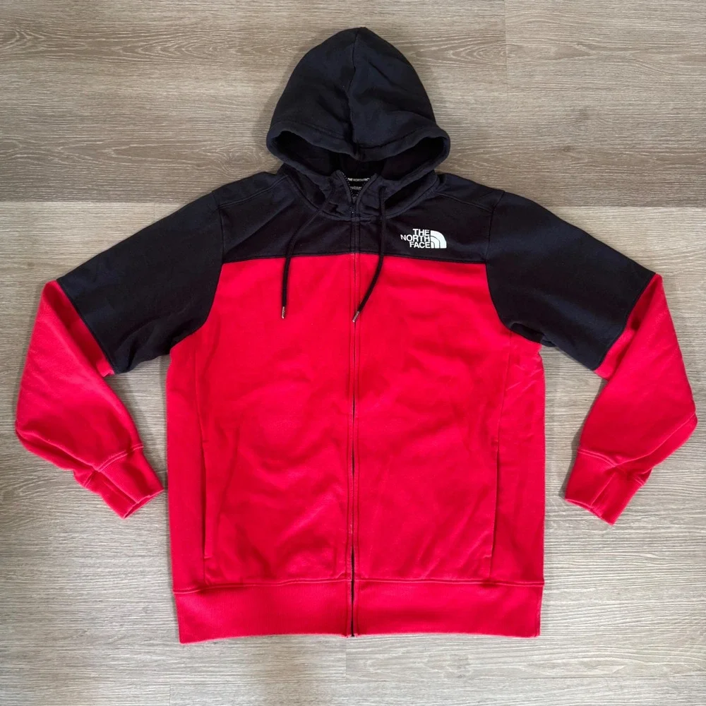 The North Face Full Zip Hoodie Mens Large Red Black Colorblock A3X9E Logo